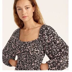 J. Crew Puff Sleeve Floral Square Neck Top S